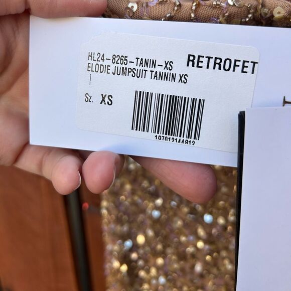 NWT Retrofête Elodie Sequin Embellished Jumpsuit in Tannin Size XS - Picture 9 of 12